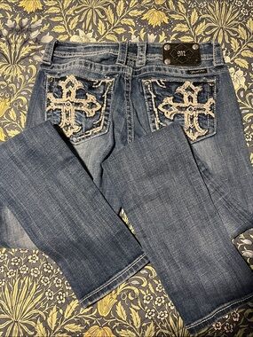 Miss Me Jeans Womens 28 Embroidered Cross Bling Y2K Low Rise Denim